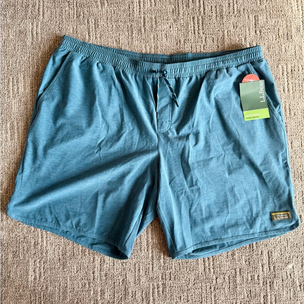 Men's L.L. Bean All Adventure 9” Swim Shorts w/ Drawstring 3XL Deep Water Blue